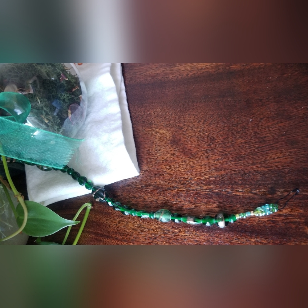 New! Witch Ball with Vintage Green Glass Beads - Picture 3 of 5